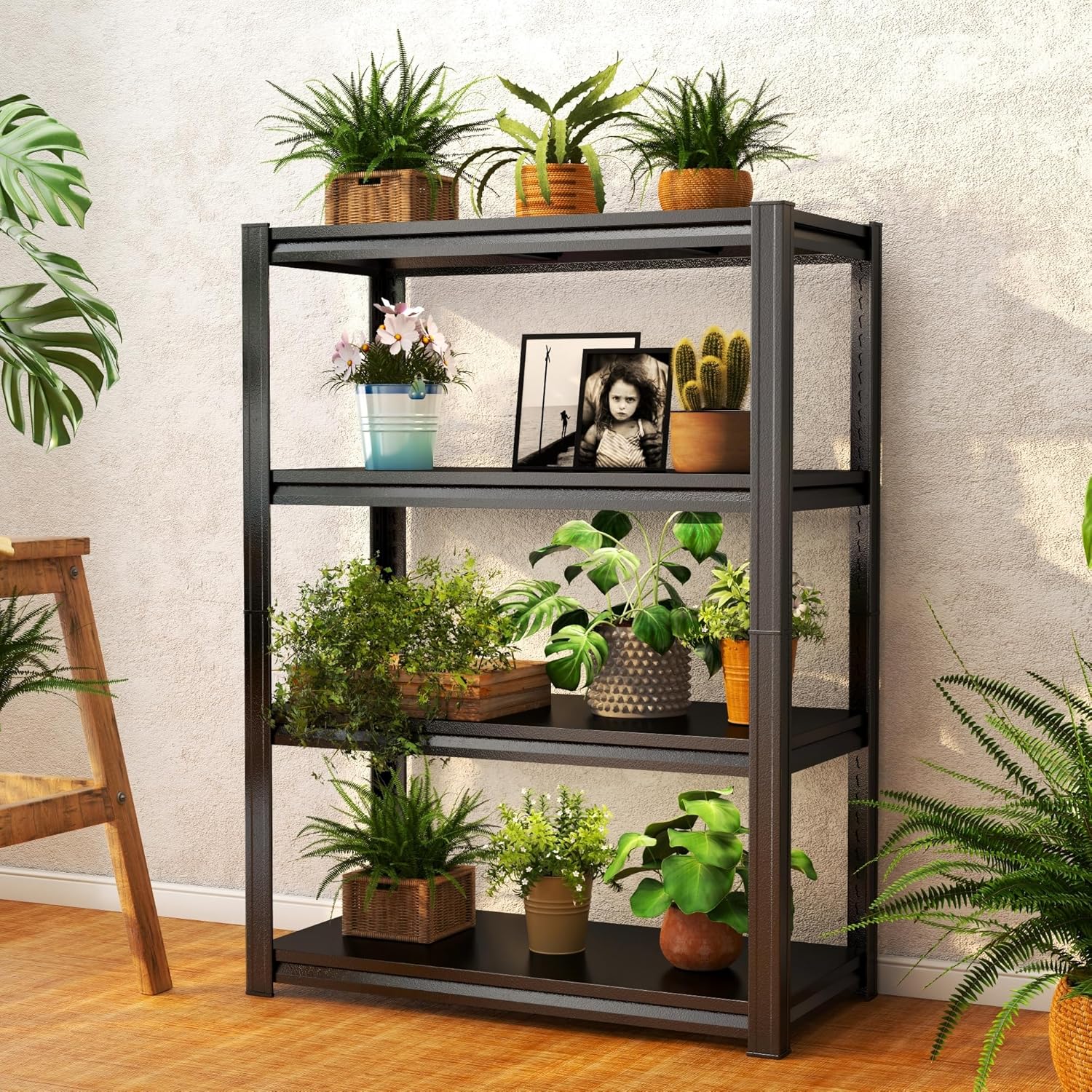 4-Tier Storage Shelves, Garage Metal Shelving Unit, Adjustable, Double-Layer Column with Reinforced Ribs, Heavy-Duty, Capable of Bearing 2400 lbs (39''W*20''D*63''H)