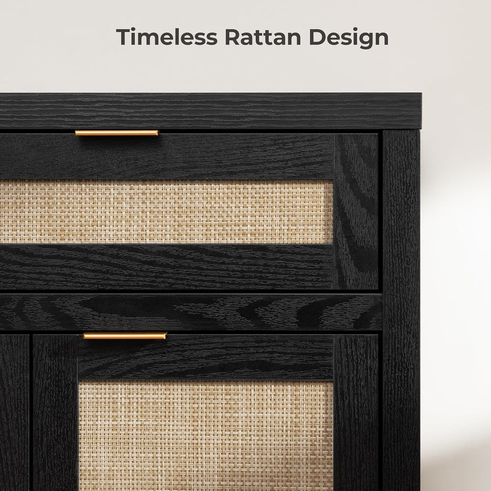 SICOTAS Rattan Sideboard Buffet Cabinet with Storage, Boho Credenza Accent Ca...