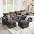 130" U Shaped Modular Sectional Sofa, Couch with Ottoman Storage, Chenille Cloud Couch with Plush Deep Seating for Living Room, Bedroom (Grey, 7 Seat)