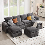 130" U Shaped Modular Sectional Sofa, Couch with Ottoman Storage, Chenille Cloud Couch with Plush Deep Seating for Living Room, Bedroom (Grey, 7 Seat)