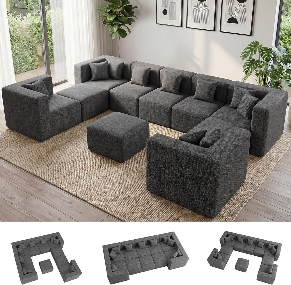 MONVANE Oversized Sectional Couch 10-Seat, Chenille, Gray | Sectional Couch f...