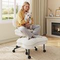 DurayLoly Cross Legged Office Chair, 360 Swivel, Folding Footrest, 5.12" Dual-Layer Plush Cushion, Height Adjustable, 300 lbs Capacity, Lumbar Support, Meditation Kneeling Chair, Off White