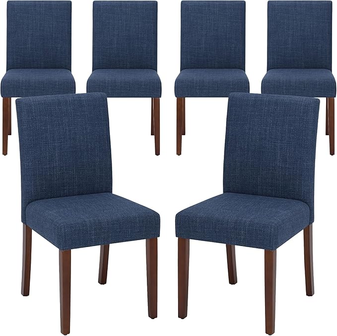Upholstered Dining Chairs Set of 6, Modern Fabric Dining Room Chair, Wooden Dining Chair, Kitchen Side Chairs, Farmhouse Dinner Chair with High Back for Kitchen, Blue