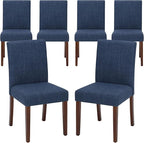 Upholstered Dining Chairs Set of 6, Modern Fabric Dining Room Chair, Wooden Dining Chair, Kitchen Side Chairs, Farmhouse Dinner Chair with High Back for Kitchen, Blue
