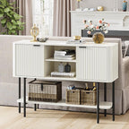 Fluted Console Table with Storage, 47" Long Entryway Table with with 2 Door Cabinets and Open Storage Shelf, Wood Sofa Table Behind Couch for Hallway Entrance Foyer Living Room, White