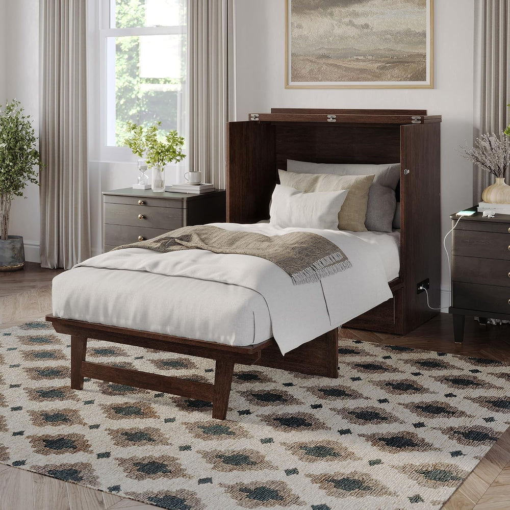 AFI, Northfield Murphy Bed Chest Twin XL with 6" Mattress, Burnt Amber