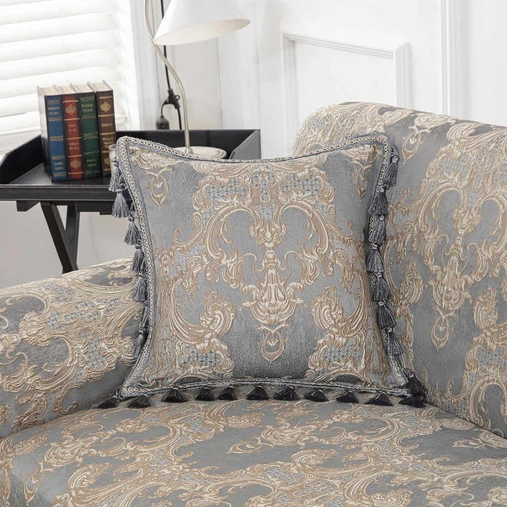 Loom and Mill Classic Grey Jacquard Armchair Cover for Recliner, 71x91 Inch