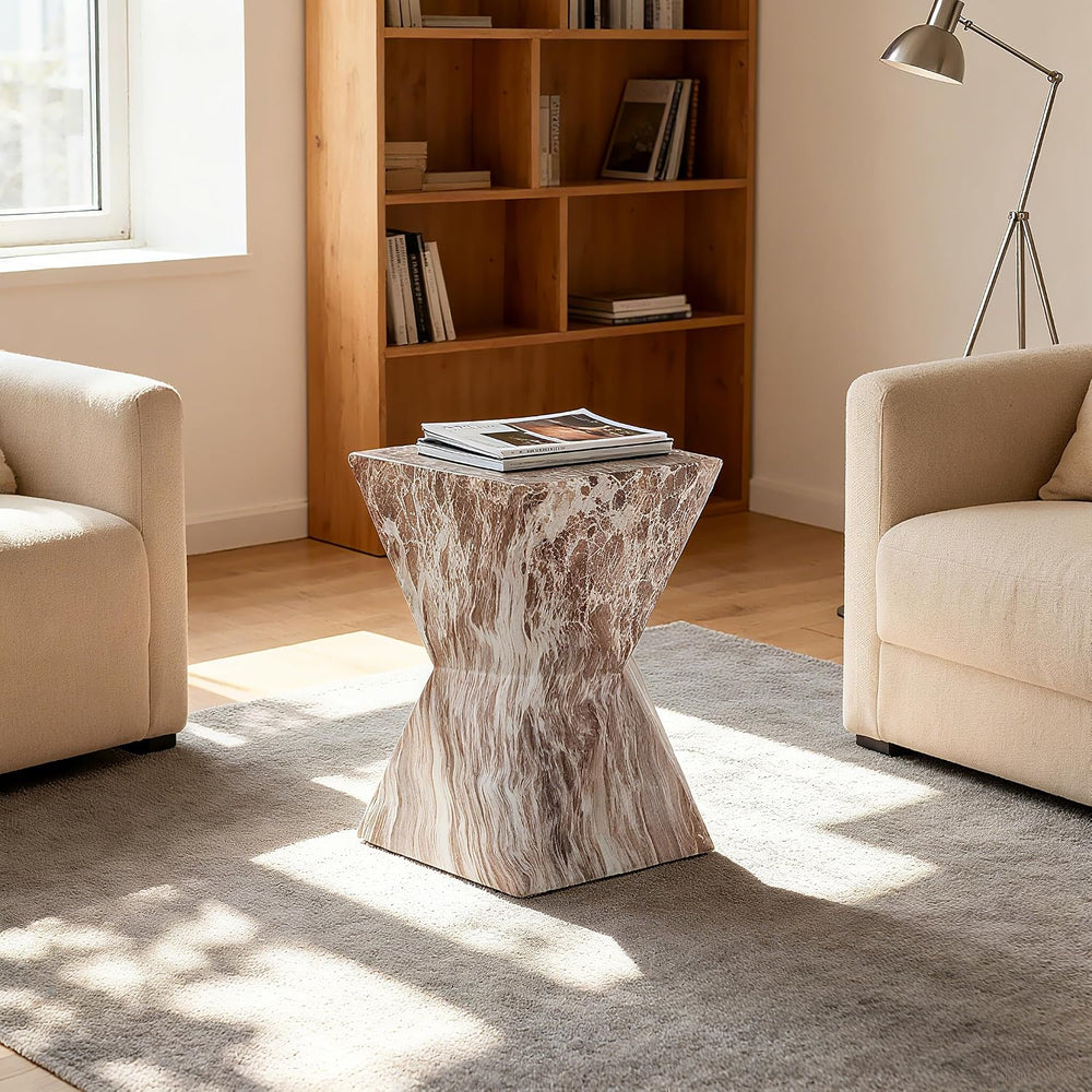 End Tables 12.4" Faux Marble Side Table, Indoor and Outdoor Marble Accen...
