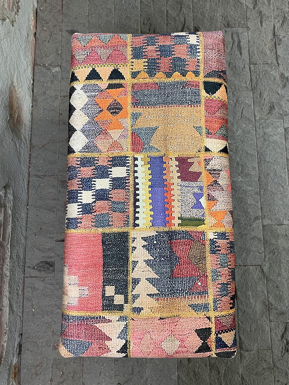 Rug Ottoman Bench, Upholstered Bench, Patchwork Bench, Bohemian Bench, Piano ...