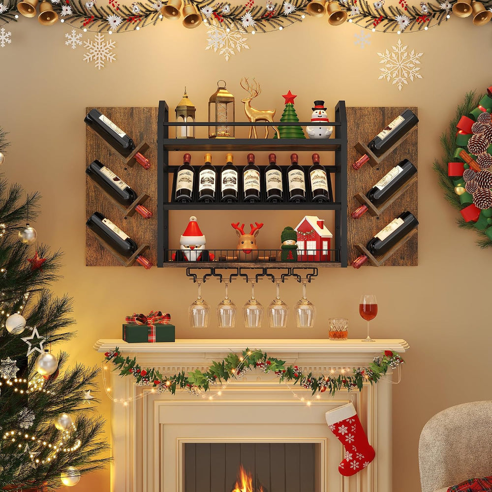 Hoctieon 48.6in Wall Mounted Wine Rack, 3 Tier Hanging Wine Racks with Glass ...