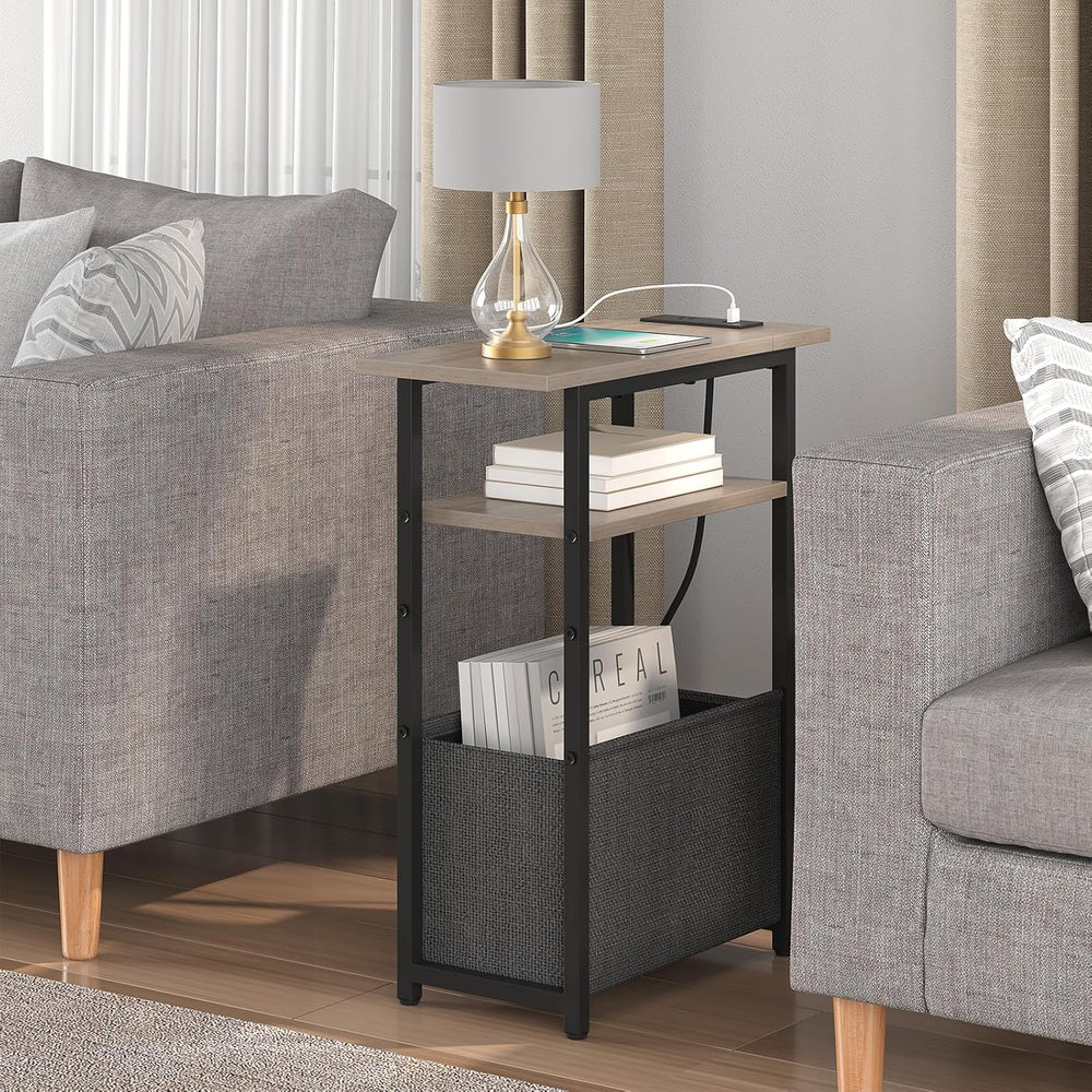 sthmec Narrow Side Table with Charging Station Set of 2, Small End Table for ...