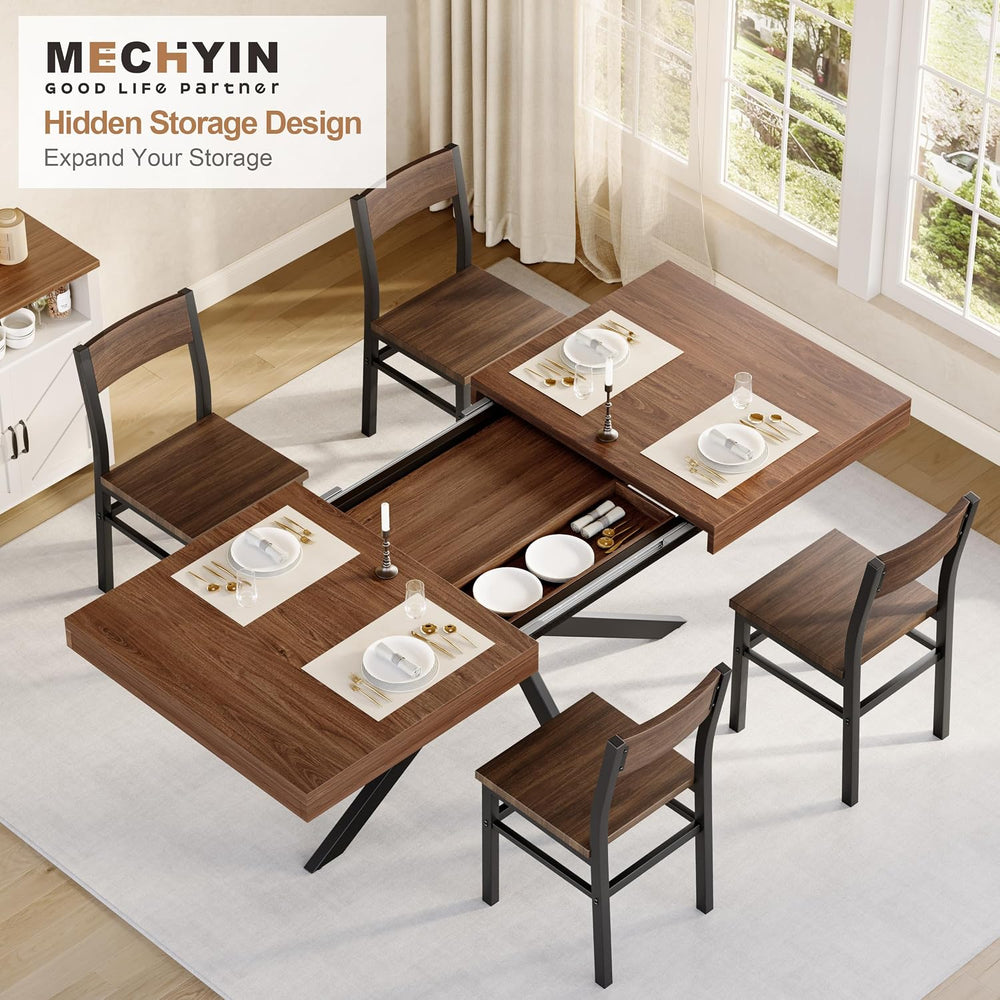 Extendable 5-Piece Dining Table Set for 4, 55"-70" Kitchen Table,4 ...