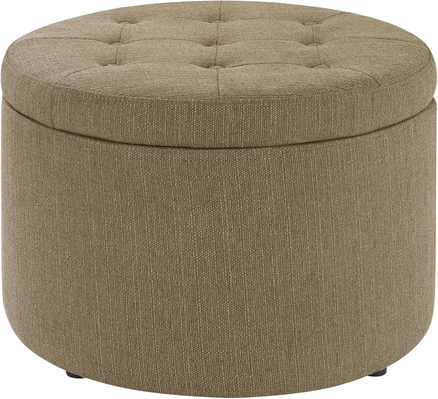 Convenience Concepts Designs4Comfort Round Shoe Ottoman 22" - Upholstered Footstool, Small Table, & Seat with Storage Compartment for Living Room, Entryway, Bedroom, Sandstone Fabric