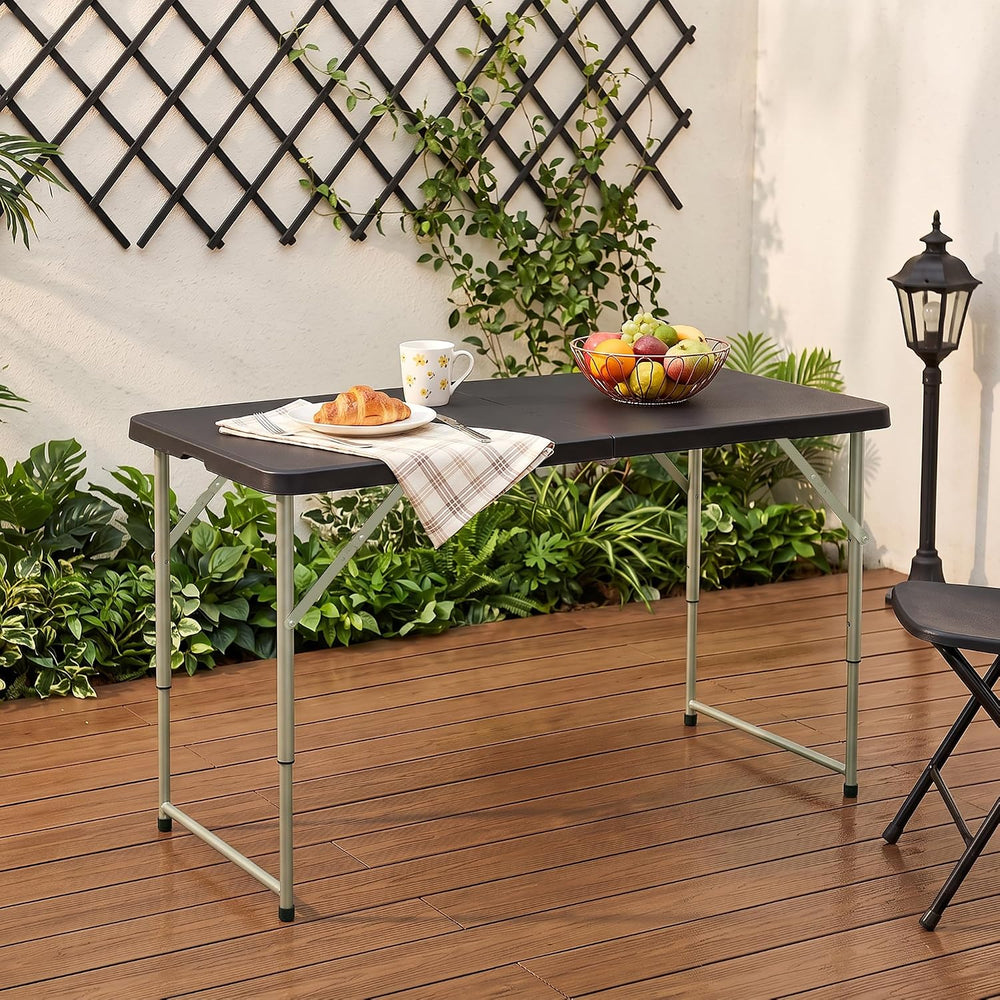 VECELO Folding Table 4 Ft, 3 Adjustable Height, Portable w/Handle, Black | Fo...