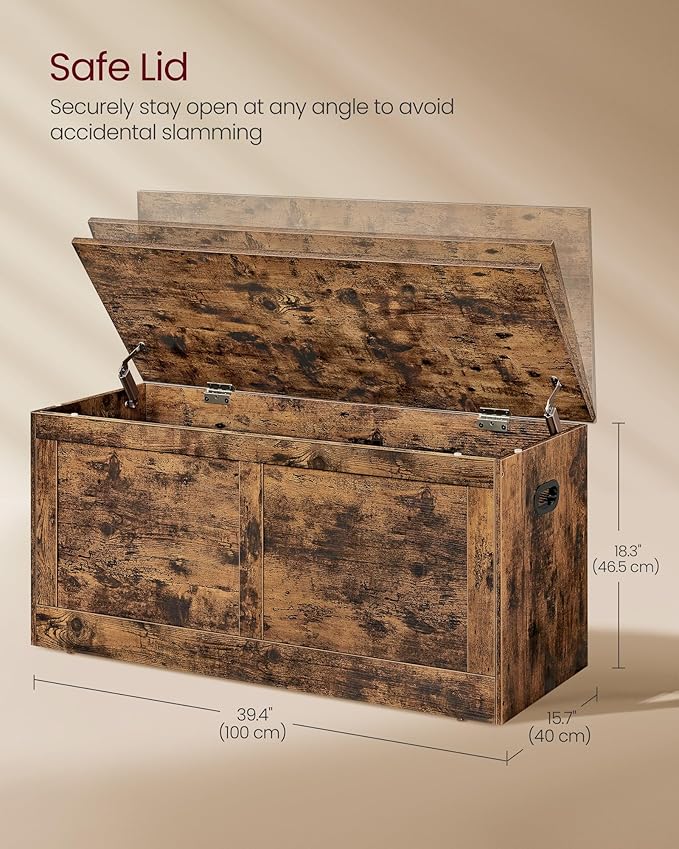 VASAGLE Storage Chest, Storage Trunk with 2 Safety Hinges, Storage Bench, Sho...