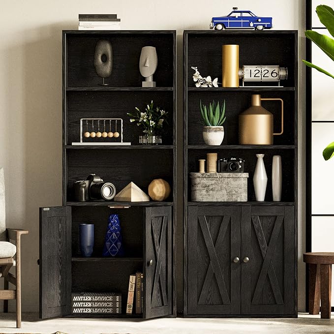 IRONCK Industrial Bookshelves and Bookcases with Doors 11.8 in Depth Floor St...