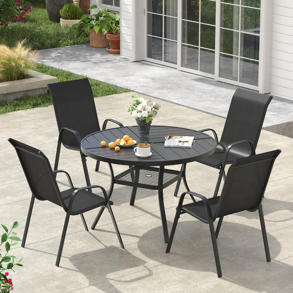 VICLLAX Round Outdoor Patio Dining Set for 4, Metal Slatted Patio Table with ...