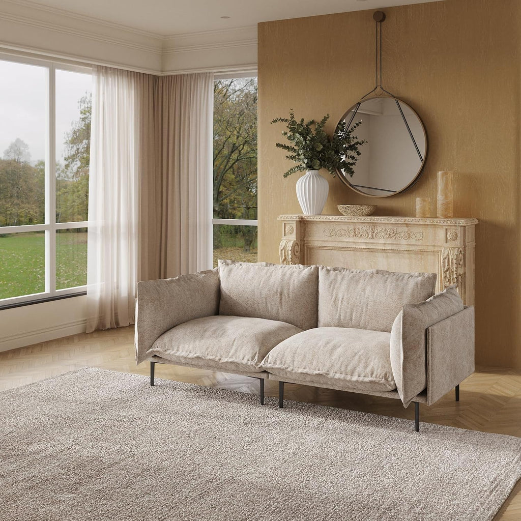 74.8" Cloud Sofa, Mid-Century Modern Love Seat Couches with Thick Cushion, Modular Couch with High Sofa Legs, Sofa Furniture for Small Space Living Room Office Apartment, Light Brown