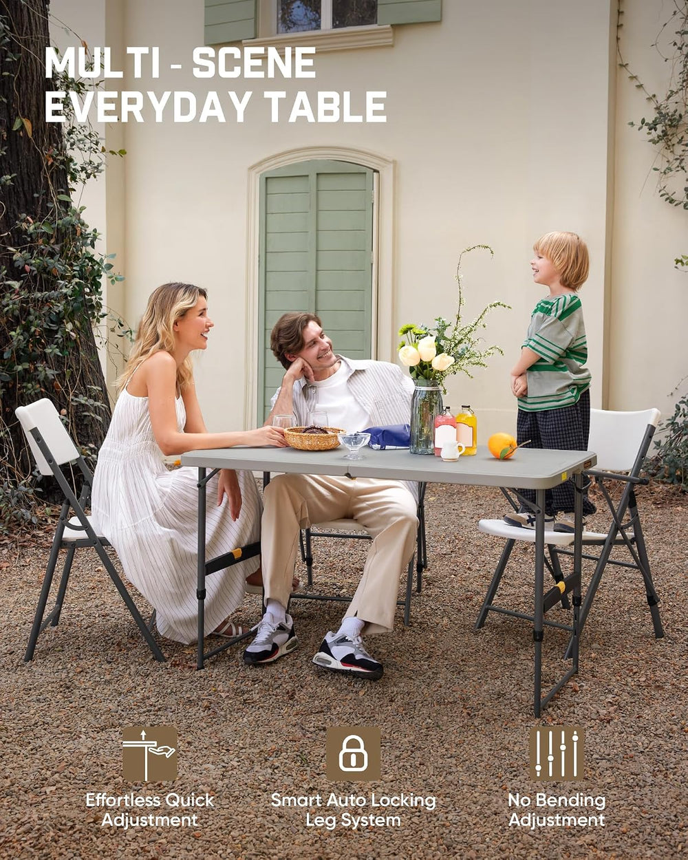 FanttikOutdoor Folding Table 4 Foot Quick Adjust Portable Plastic 4 Heights |...