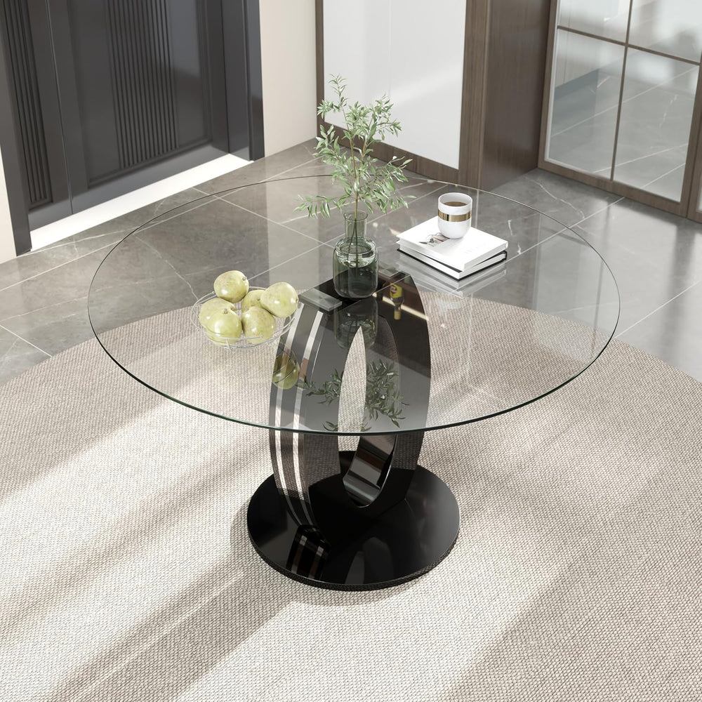 RGZ 47'' Modern Luxury Clear Glass Round Dining Table for 4-6, Glass ...