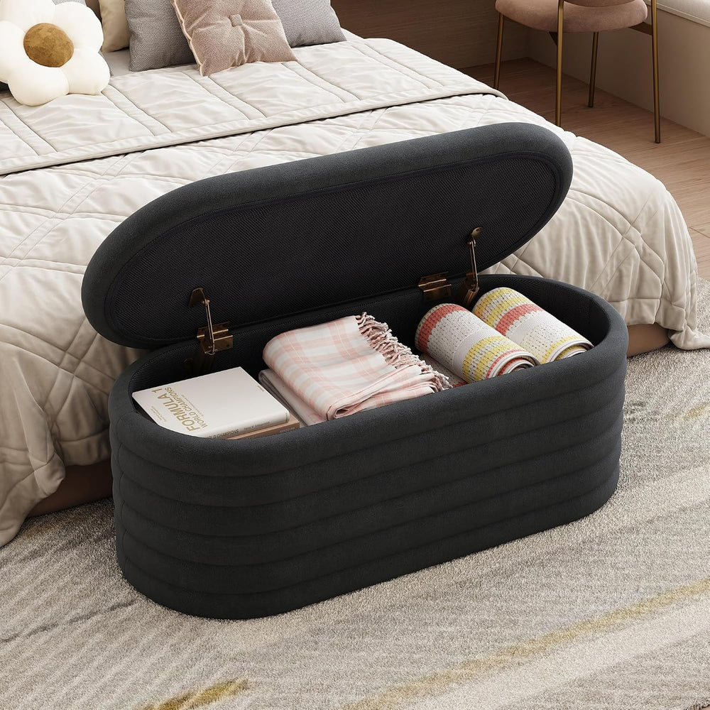 40 inch Upholstered Storage Ottoman Bench,Ready to go,Black