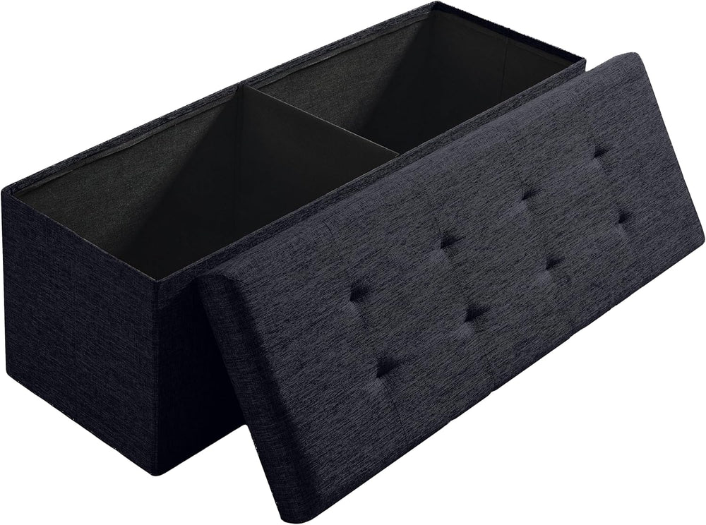 Ornavo Home 43 Inch Folding Extra Large Storage Bench, Linen, Black | Upholst...