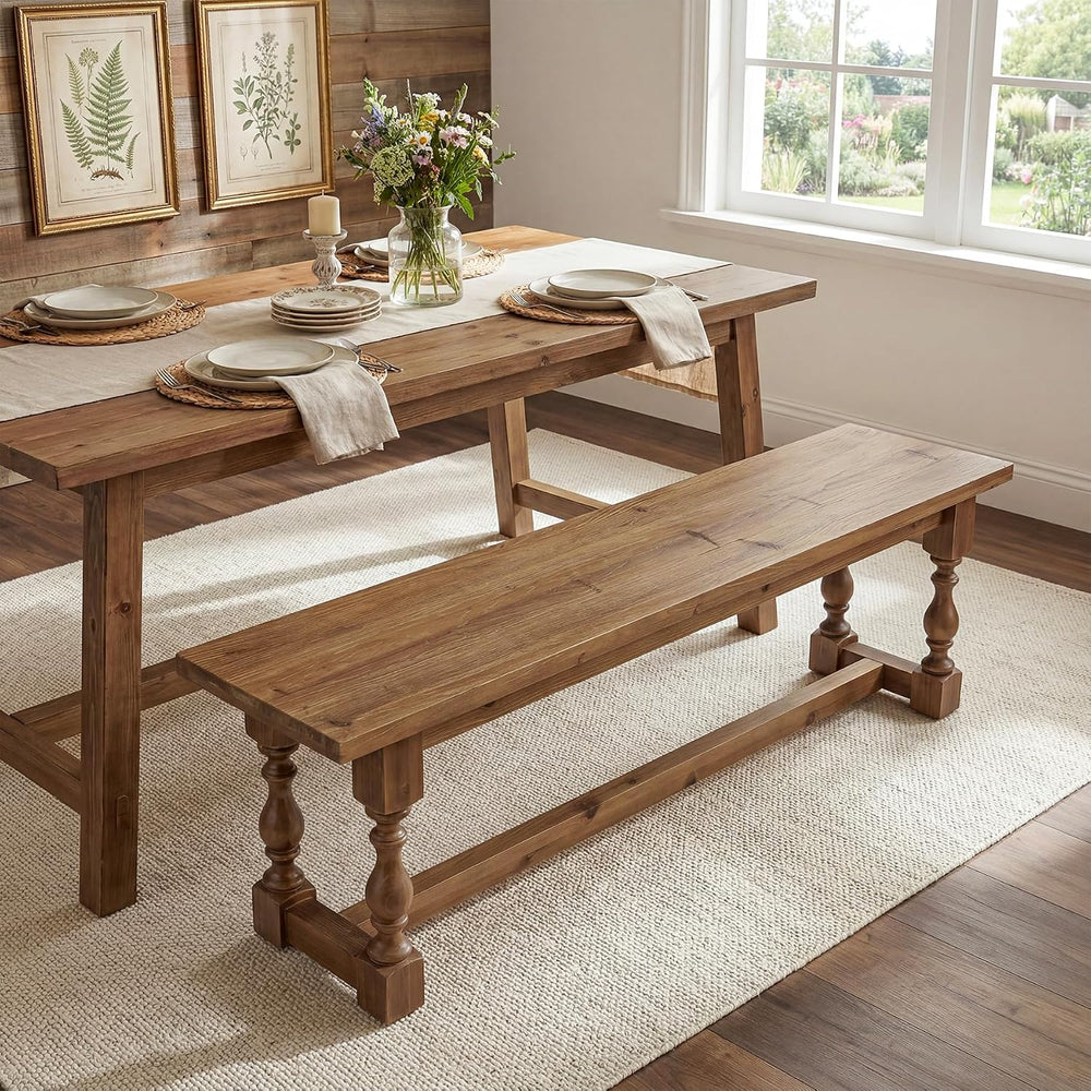 Rustic Solid Wood Entryway Bench, 59.1" Long Farmhouse Dining Seat with ...