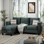 Vongrasig Convertible Sectional Sofa Couch, 3 Seat L Shaped Sofa with Removable Pillows Linen Fabric Small Couch Mid Century for Living Room, Apartment and Office (Black)