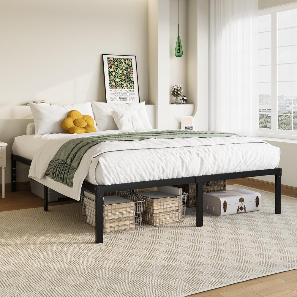 Allewie Queen Bed Frame, 14 inch Metal Beds with Storage Space, Black