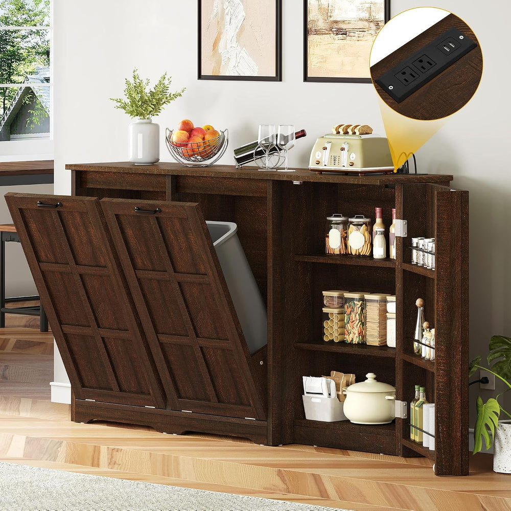 DWVO Rustic Kitchen Island with Power Strip, 2 Tilt-Out Compartments | Tilt‑o...