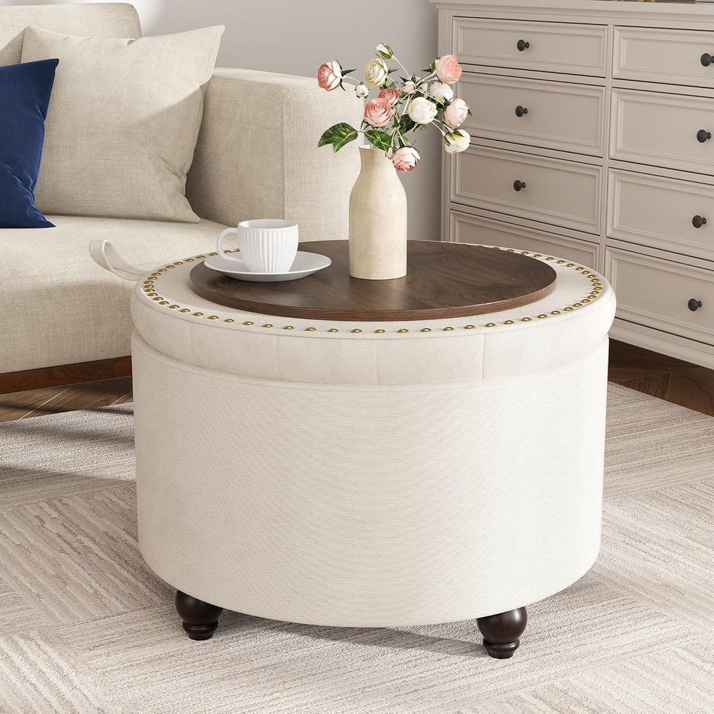 24 Inch Round Storage Ottoman,Modern Tufted Ottomans,Circular Coffee Table wi...