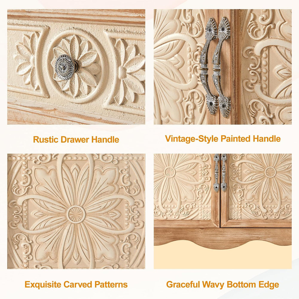 RoyalCraft Sideboard Buffet Cabinet, Solid Wood Accent Cabinet with 2 Carved ...