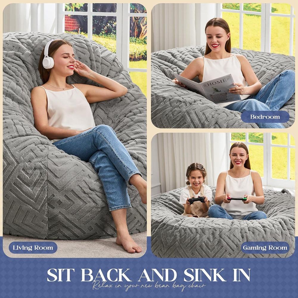 Hobestluk Bean Bag Chair Giant Beanbag Washable LivingRoom 5FT Grey Adult | M...