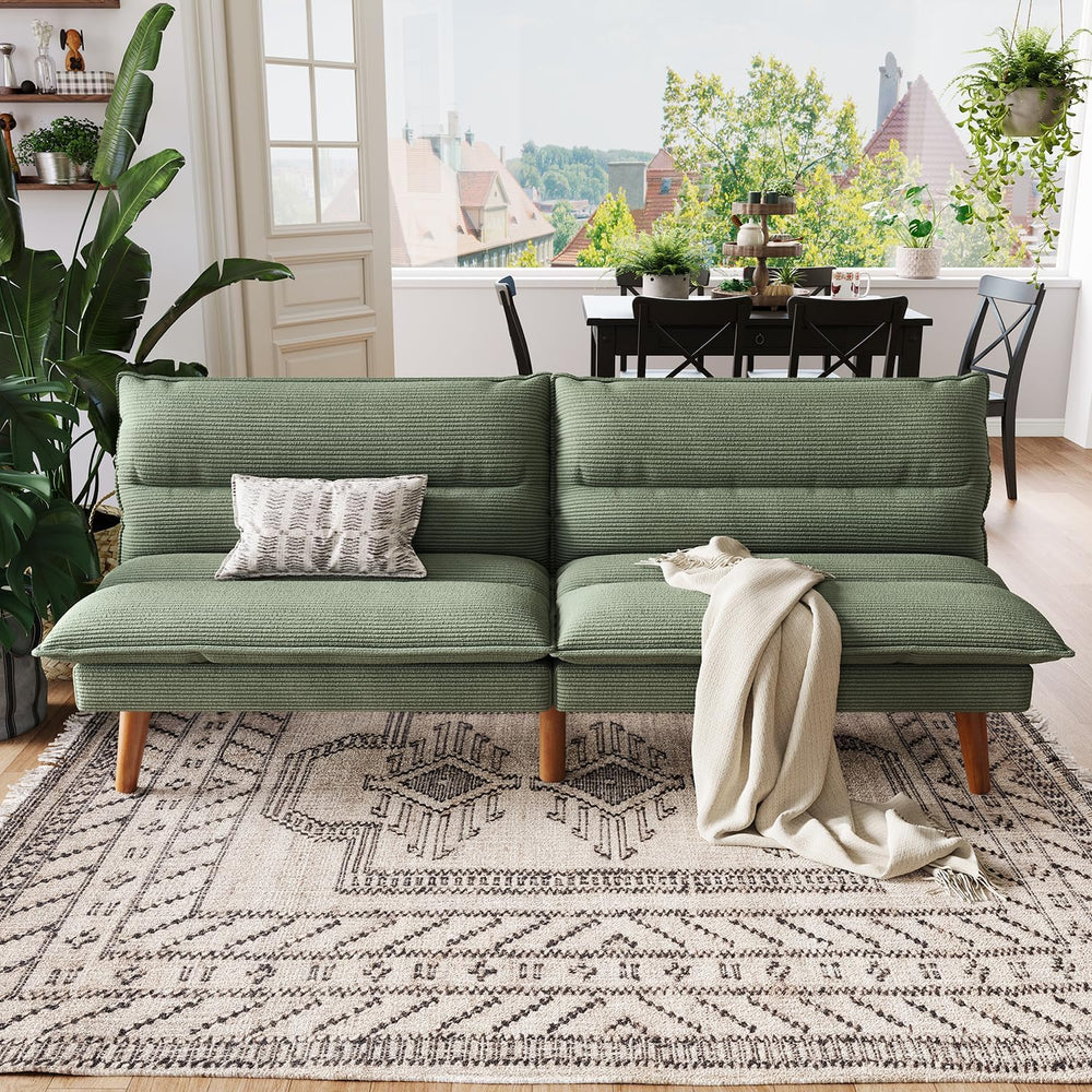 LINSY HOME Futon Sofa Bed - Convertible Corduroy Futon Couch Bed with Adjusta...