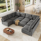 LLappuil 10 Seater Sectional Sofa with Storage, U Shaped Corduroy Modular Couch with 10 Throw Pillows, Convertible Pet-Friendly Sofas for Living Room & Large Space, Reconfigurable, Grey