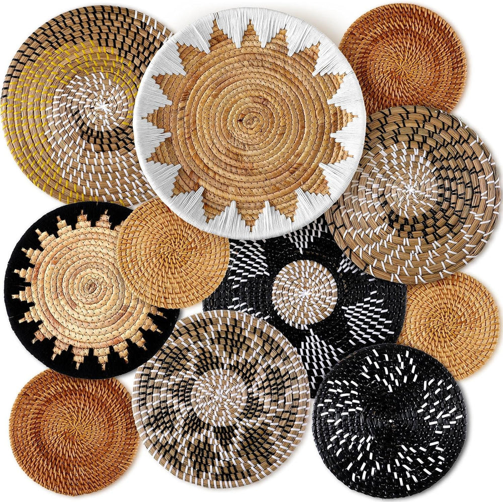 11 Pcs Boho Hanging Wall Basket Decor Handmade Woven Basket Wall Decorative B...