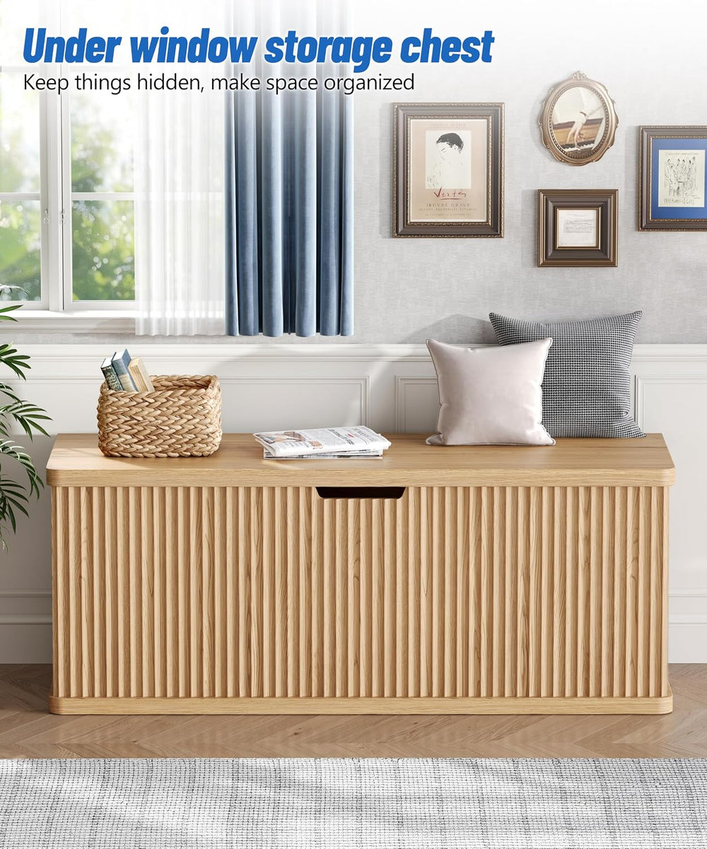 Akxomel 45.3" Fluted Storage Chest Wooden Storage Trunk 2 Safety Hinges ...