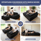MAXYOYO L Shape Sectional Sofa Couch and Round Chaise Lounge, Modern Cloud Couch with Ottoman, Comfy Sofa with Layered Cushion, Tufted Upholstered Sleeper Chair for Living Room, No Assembly Required