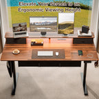 63x32″ Electric Standing Desk with 5 Drawers, Sit Stand Desk with Power Outlets, Monitor Shelf, RGB LED Lights and Cable Management, Height Adjustable 28.3"-47.2" for Home & Office, Walnut
