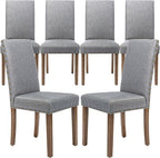 Upholstered Dining Chair Modern Stylish Parsons Kitchen Diner High Back with Bronze Nailhead Trim & Wood Legs, Set of 6, Grey