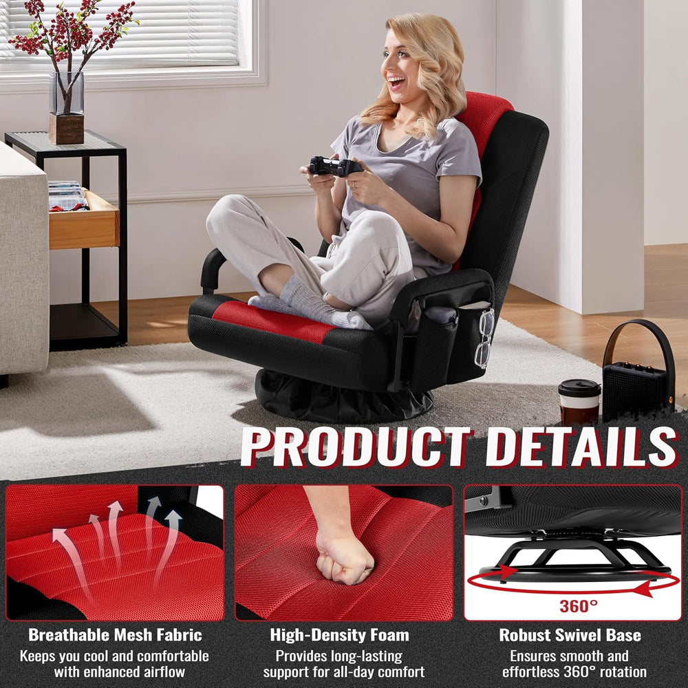 Yaheetech Floor Gaming Chair High-Back Swivel Adjustable Folding Seat Red | F...