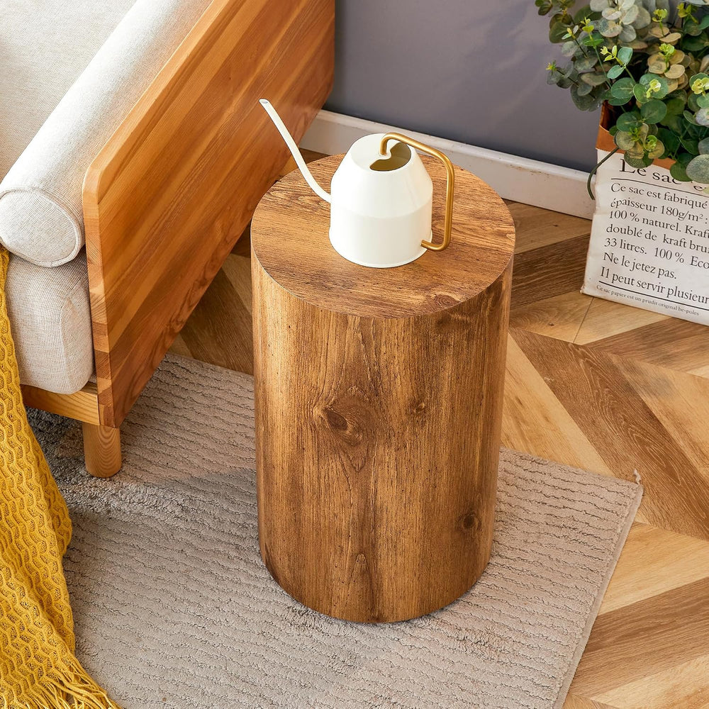 Wooden End Table Round Side Table Imitation Marble Grain Coffee Table Modern ...