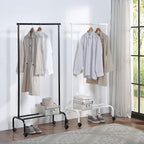 SunnyPoint Rolling Garment Rack with Shelf – Heavy-Duty Metal Clothing Rack on Wheels, 64.9” Tall Clothes Organizer with Bottom Storage, Black