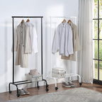 SunnyPoint Rolling Garment Rack with Shelf – Heavy-Duty Metal Clothing Rack on Wheels, 64.9” Tall Clothes Organizer with Bottom Storage, White