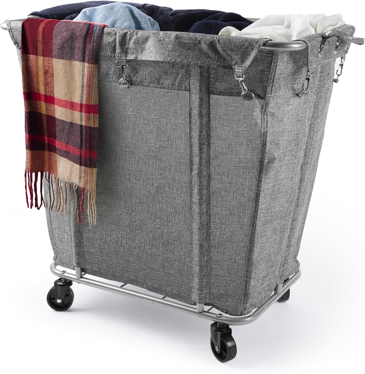 PLKOW Laundry Cart with Wheels 320L Large Rolling Laundry Cart for Commercial/Home, Rolling Laundry Basket with Steel Frame and Waterproof Lining, 9 Bushel, 32.3L x 19.7W x 30.7H Inch, Grey