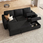 HONBAY Modular Sectional Sleeper Sofa with Pull Out Bed, L Shaped Couch with Storage Seat, Modular Sectional Couches for Living Room - Black