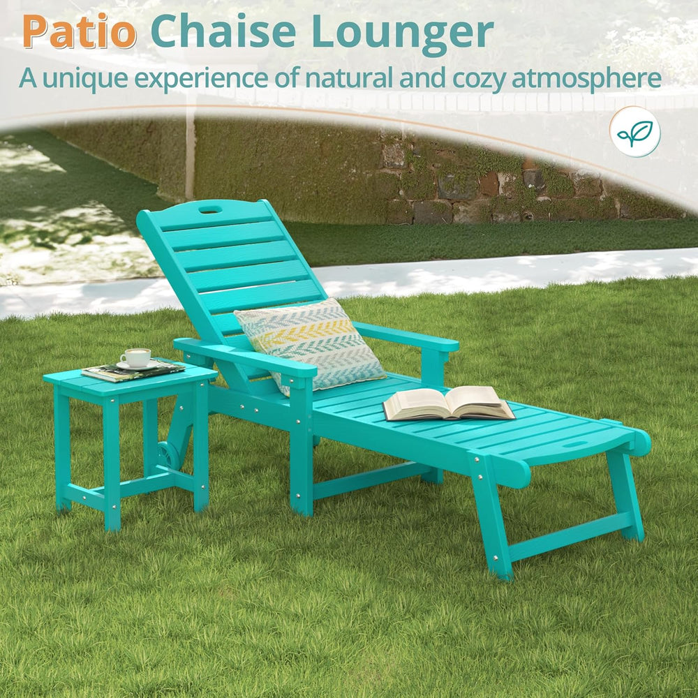 LUE BONA Lounge Chair Outdoor Set of 2, HDPS Chaise Lounge Outdoor with Wheel...