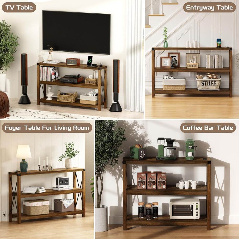 Entryway Table with Outlets and USB Ports, Console Table with 3-Tier Open Sto...