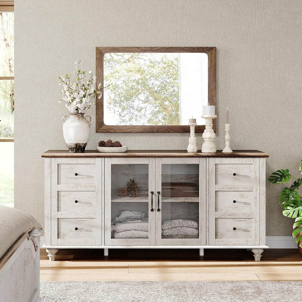 WAMPAT Sideboard Buffet Cabinets with Glass Door, Kitchen Storage Cabinets, W...