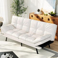 Convertible Faux Leather Sofa Couch,Memory Foam Futon Couch Bed,Small Splitback Modern Loveseat Sleeper Sofa Bed for Living Room, Office, Apartment, Pear White
